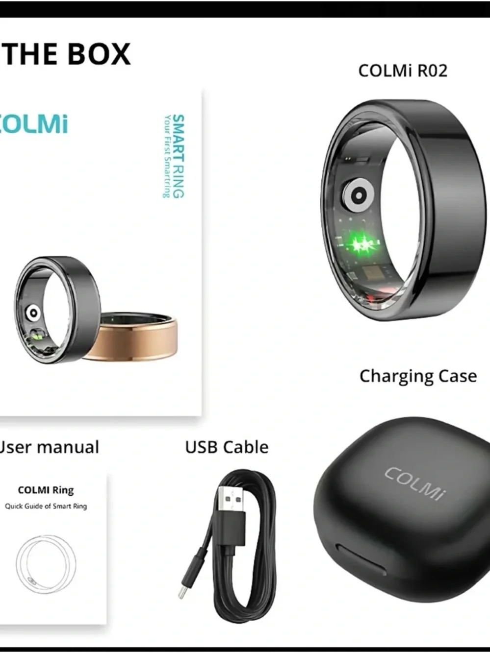 Smart Health Ring + Charging Case – Gold and Black